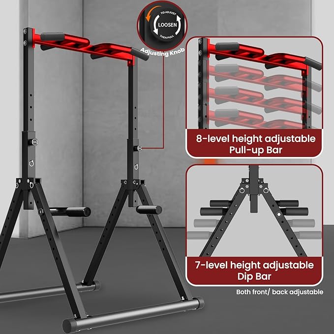 Power Tower Pull Up Dip Station Foldable, Pull Up Bar Station Adjustable, Multi-Function Home Gym