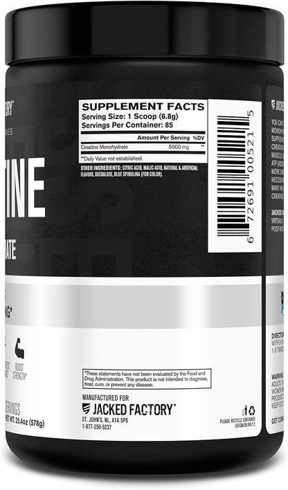 Jacked Factory Creatine Monohydrate Powder 425g - 5g Daily Creatine Supplement for Men and Women