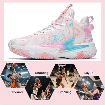 Moodeng Womens Basketball Shoes Breathable Non Slip Sports Shoes Fashion Running Sneakers
