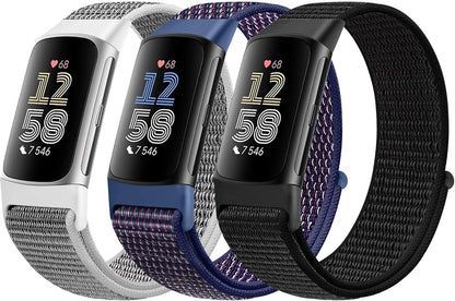 Sport Loop Nylon Watch Bands Compatible with Fitbit Charge 6/5, Adjustable Breathable Replacement