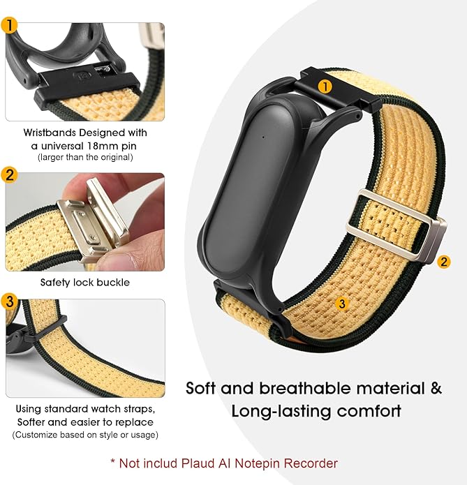 Adjustable Smartwatch Soft Woven Nyon Wristband + Protective Case Base fits for PLAUD AI NotePin