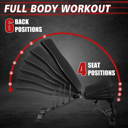 Weight Bench Press, Adjustable Workout Benches for Dumbbell Exercise, 600LBS Foldable Strength