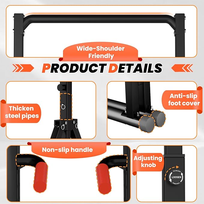 Power Tower Pull Up Dip Station Foldable, Pull Up Bar Station Adjustable, Multi-Function Home Gym