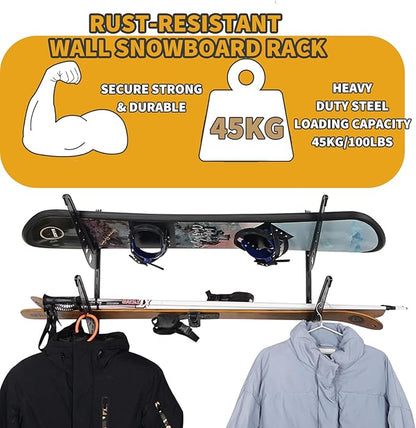 2 Board Snowboard Wall Racks, Adjustable Storage Rack for Ski, Surfboard, Wakeboard, Snowboard Wall