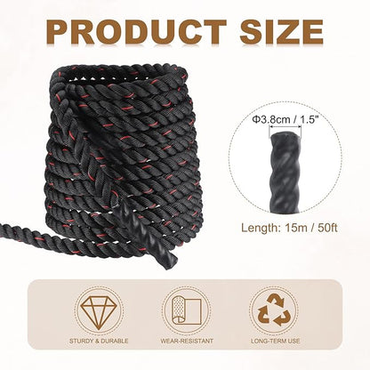 MECCANIXITY Battle Rope 50ft x 1.5 Inch Polyester Workout Rope Heavy Fitness Exercise Rope for