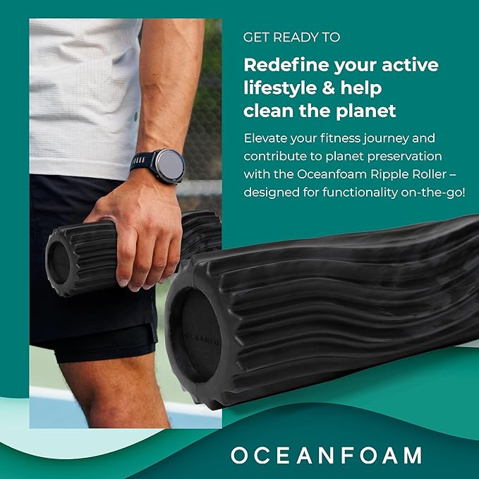 Oceanfoam Ripple Travel Foam Roller (11" x 3.35") Firm Mini Foam Roller for Physical Therapy, Deep