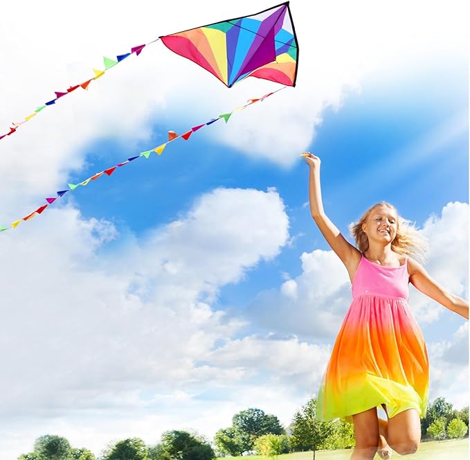 HONBO Large Delta Kite for Kids & Adults,Extremely Easy to Fly Kite for Beach Trip,String Line