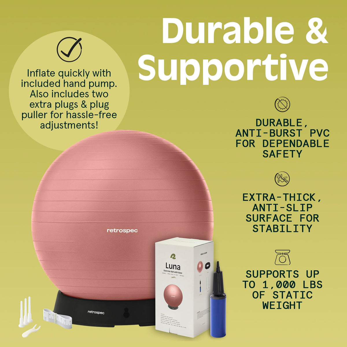 Retrospec Luna Exercise Ball, Yoga Ball, Fitness, Birth, Home Gym, Pilates