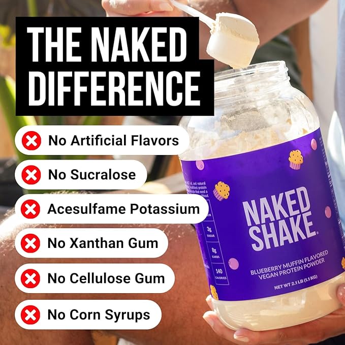 Naked Shake - Blueberry Muffin Protein Powder - Flavored Plant Based Protein from US & Canadian