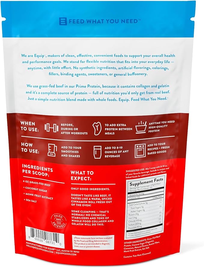 Equip Foods Prime Protein Powder | Clean, Grass Fed Beef Protein Powder for Women & Men | Carnivore