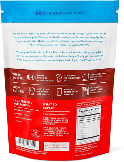 Equip Foods Prime Protein Powder | Clean, Grass Fed Beef Protein Powder for Women & Men | Carnivore