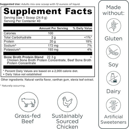 Ancient Nutrition Grass Fed, Bone Broth Protein Powder, 20g Protein, Hydrolyzed Collagen Peptides