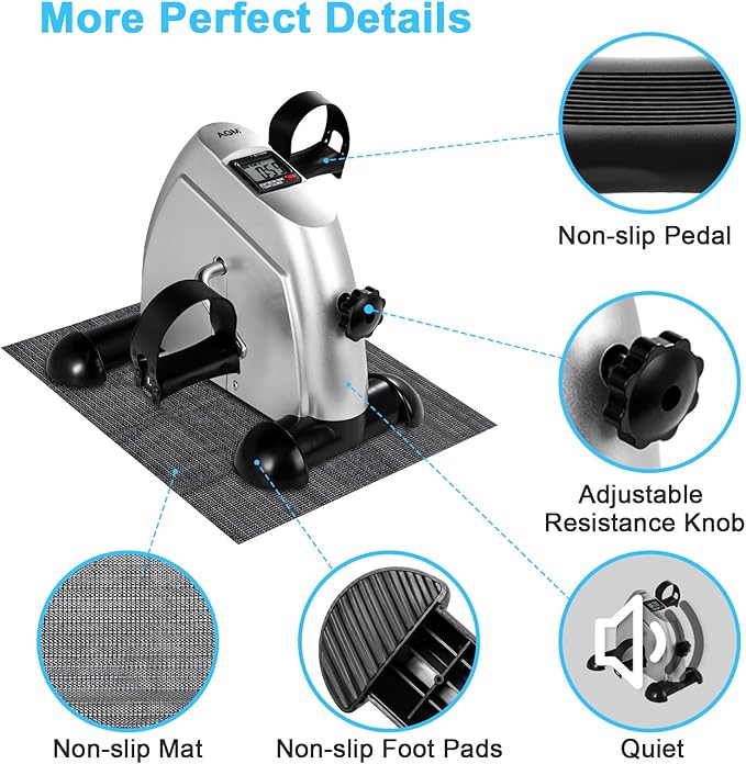 Mini Exercise Bike, AGM Under Desk Bike Pedal Exerciser Foot Cycle Arm & Leg Pedal Exerciser with