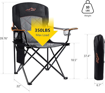 FAIR WIND 2 Pack Oversized Fully Padded Camping Chair Heavy Duty Quad Fold Arm Chair Support 350