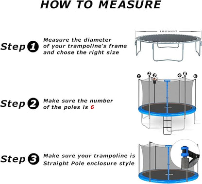 Trampoline Replacement Safety Enclosure Net for 6 Straight Poles Round Frame Trampolines