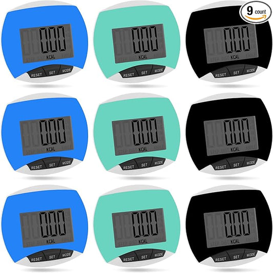 9 Pcs Simple Pedometers Bulk for Walking Steps and Miles Walking Step Counters with Calories Burned