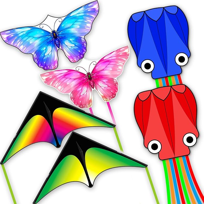 3 Piece Set Butterfly Delta Octopus Kites for Kids and Adults，Easy to Fly for Outdoor Adults