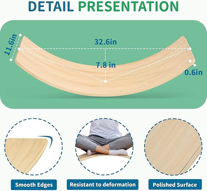 OUTREE Balance Board Kids, Wooden Wobble Balance Board for Toddler with Smooth Edges, Yoga Wooden