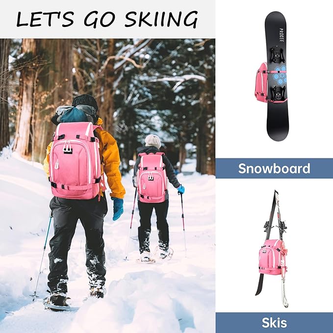 Ski Boot Bag, 50L Ski Boot Travel Backpack for Skis, Snowboard & Accessories, Waterproof Padded Ski