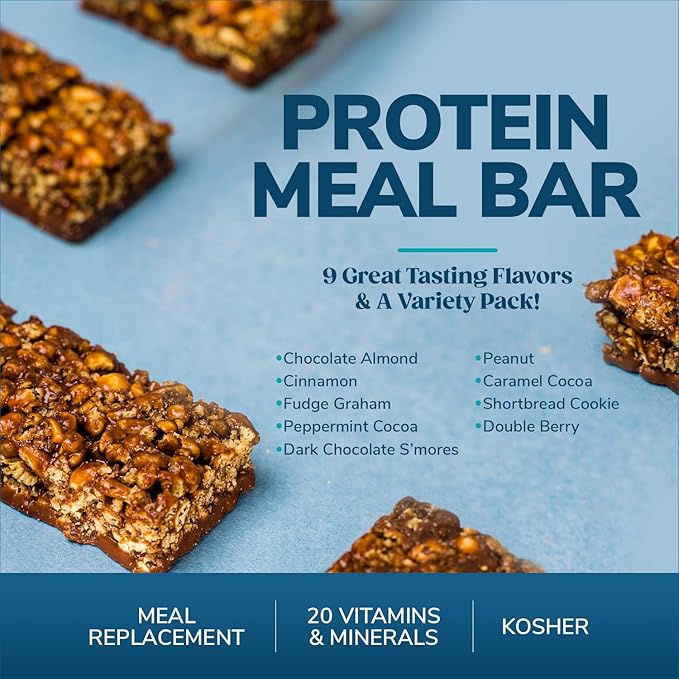 WonderSlim Meal Replacement Protein Bar, Dark Chocolate S'mores, 15g Protein, 20 Vitamins &