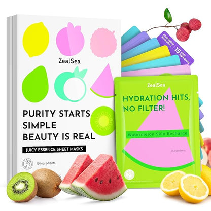 ZealSea Clean Beauty Face Masks Skincare, Minimalism 15 Ingredients Sheet Mask, Dopamine Color