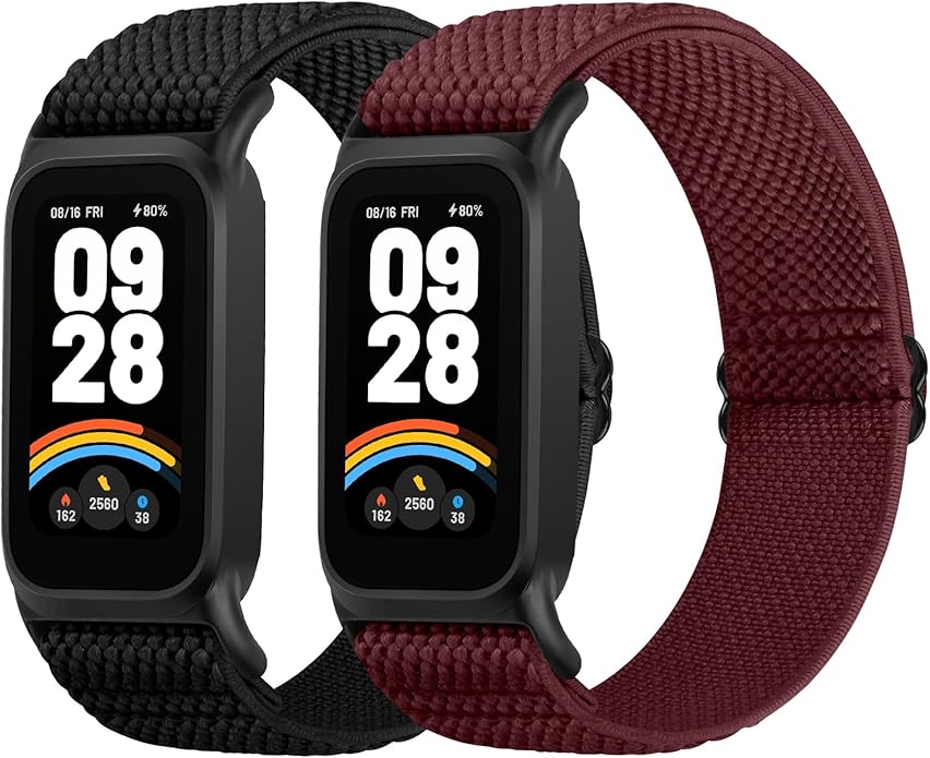 2 Pack Elastic Bands Compatible with Xiaomi Smart Band 9 Active Women Men, Soft Nylon Replacement