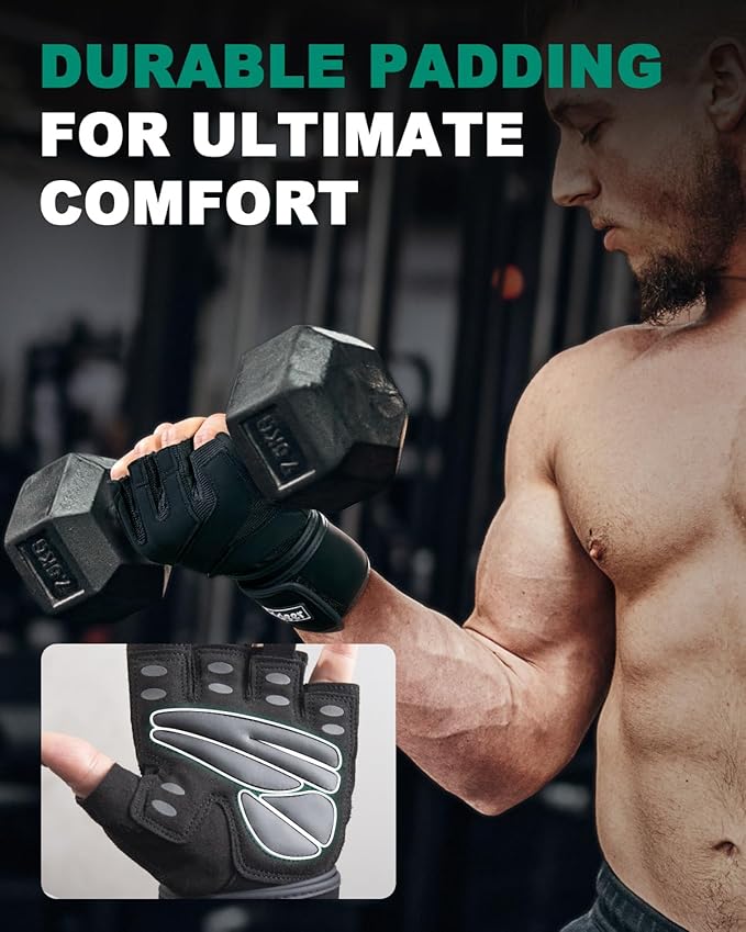 Trideer Workout Gloves for Men, Weight Lifting Gloves with Wrist Wrap Support, Full Palm Protection