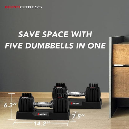 Keppi Adjustable Dumbbells Set-25lb/40lb/55lb/60lb, Anti-Slip Metal Fast Adjust Weight Handle