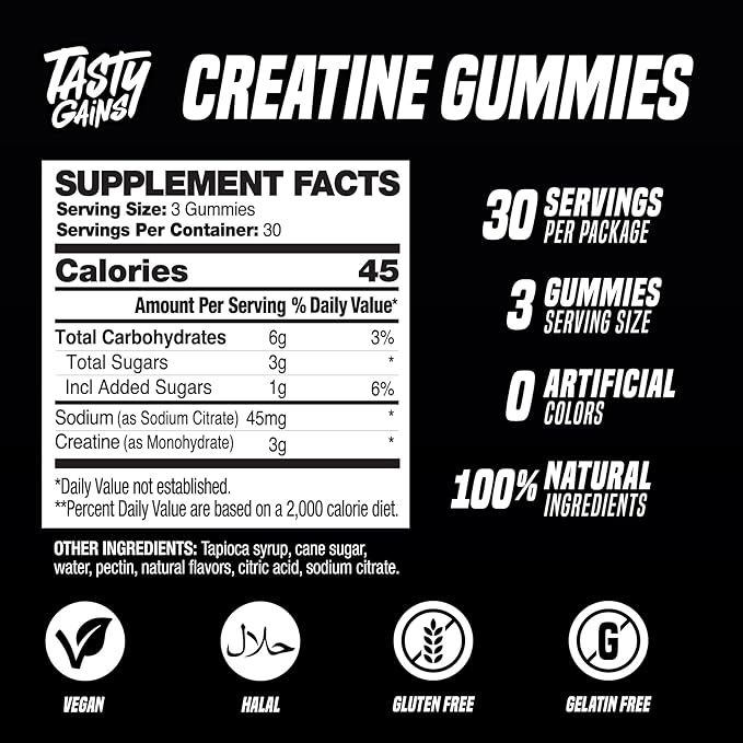 Creatine Gummies - 90g of Creatine Monohydrate - Workout Supplements - Build Muscle & Boost