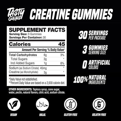 Creatine Gummies - 90g of Creatine Monohydrate - Workout Supplements - Build Muscle & Boost
