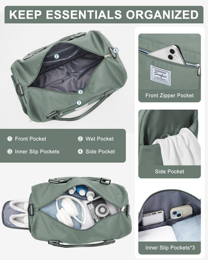 Gym Bag Womens Mens with Shoes Compartment and Wet Pocket Travel Duffel Bag for Women for Plane