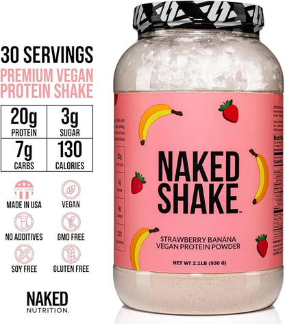 Naked Shake - Vegan Protein Powder, Strawberry Banana - Flavored Plant Based Protein with Mct Oil