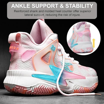Moodeng Womens Basketball Shoes Breathable Non Slip Sports Shoes Fashion Running Sneakers