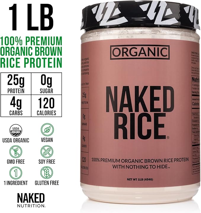 Naked Rice 1Lb - Organic Brown Rice Protein Powder - Vegan Protein Powder, GMO Free, Gluten Free &