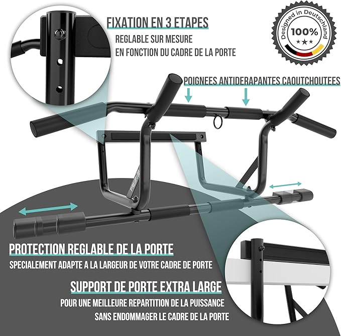 PULLUP & DIP Pull-up bar for door frames for hanging without screws and no slipping, professional