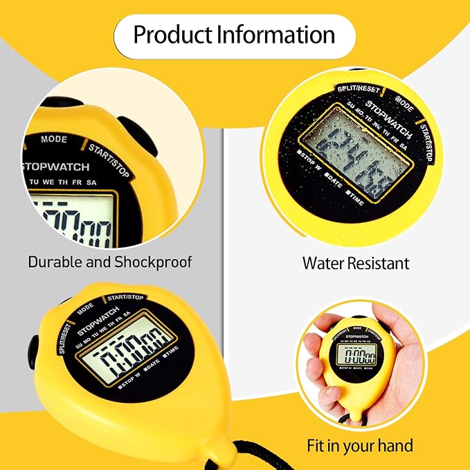 Stopwatch Sport Timer, 2 Pack Large Display Digital Stopwatch Timer with Date Time, No Alarm Silent