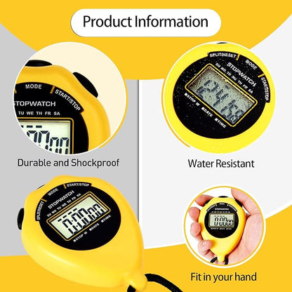 Stopwatch Sport Timer, 2 Pack Large Display Digital Stopwatch Timer with Date Time, No Alarm Silent