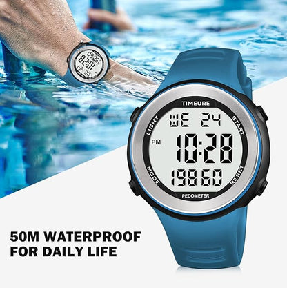 Mens Pedometer Watch for Walking Step Counter Watch No Charging, No App Connection, with EL