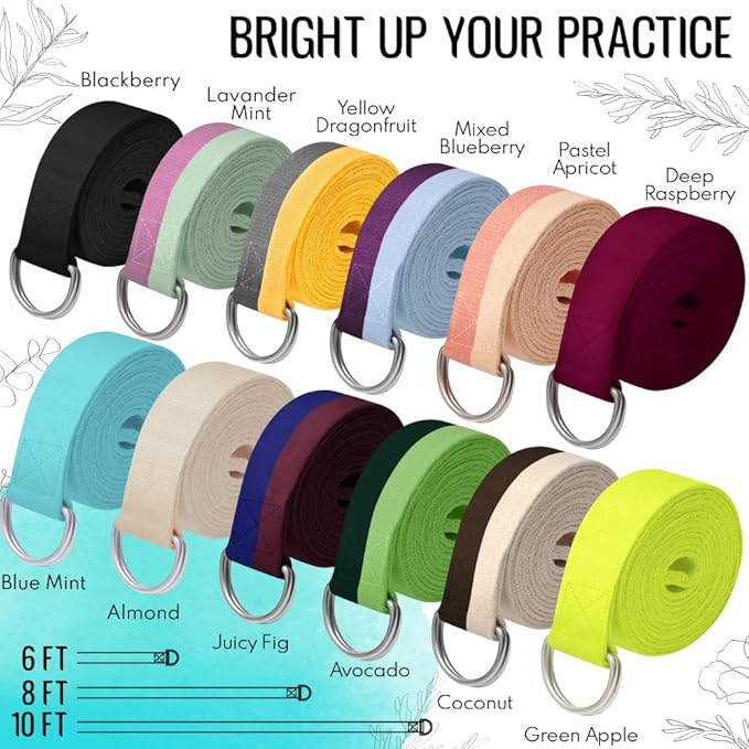TECEUM Yoga Strap & Mat Strap – 2 IN 1 – Cotton – 6 ft 8 ft 10 ft (30+ colors) – Adjustable