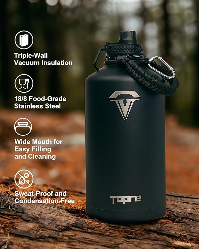 One Gallon Water Bottle,128oz Insulated Water Flask Stainless Steel Vacuum, Cold for 48