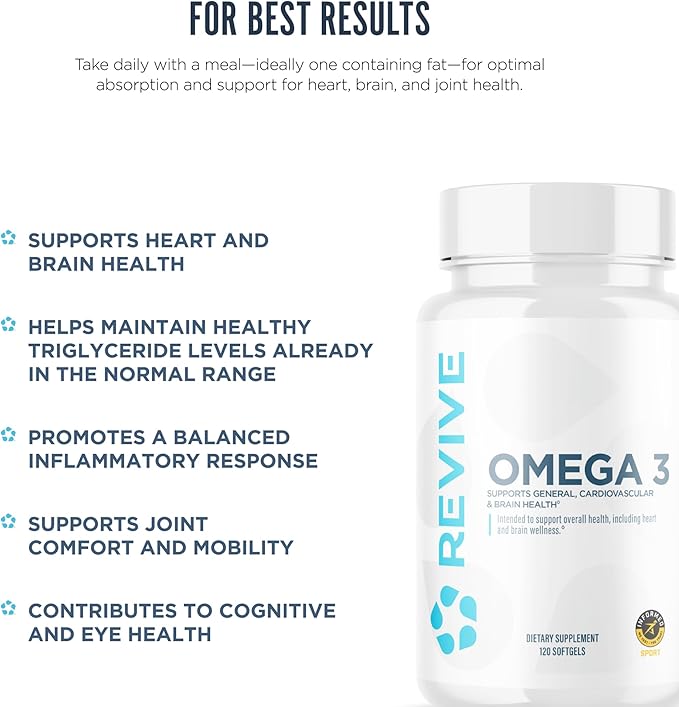 Revive MD Omega 3 Fish Oil Supplements for Men & Women - Omega 3 Softgels with EPA & DHA Fatty