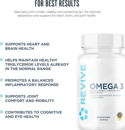 Revive MD Omega 3 Fish Oil Supplements for Men & Women - Omega 3 Softgels with EPA & DHA Fatty