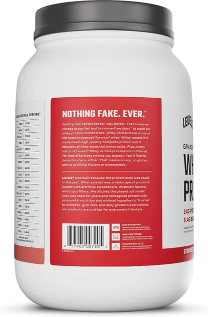 Levels Grass Fed Whey Protein Powder, No Artificials, 24G of Protein, Strawberry, 2LB