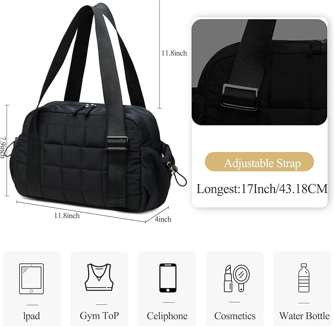 CAMTOP Mini Gym Bag for Women, Small Gym Tote Bag Puffy Quilted Sports Duffel Bag with Wet