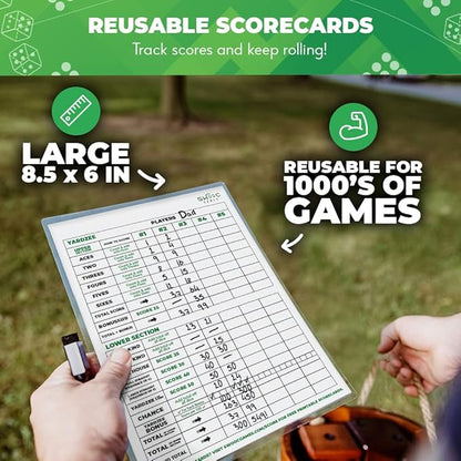 SWOOC Games - Yardzee, Farkle & 20+ Giant Dice Games (All Weather) with Wood Bucket, 5 Scorecards &