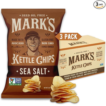 MARK’S Kettle Cooked Avocado Oil Potato Chips, Sea Salt – Seed Oil & GMO Free | Sea Salt, 5 oz