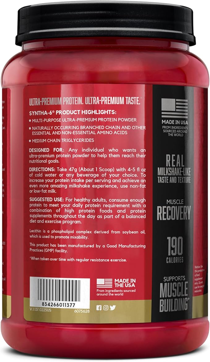 BSN SYNTHA-6 Premium Protein Powder with 6g of Fiber, Whey Protein, Micellar Casein, Milk Protein