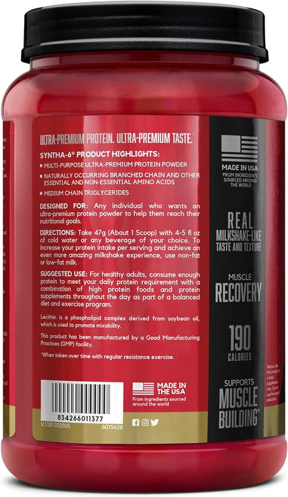 BSN SYNTHA-6 Premium Protein Powder with 6g of Fiber, Whey Protein, Micellar Casein, Milk Protein