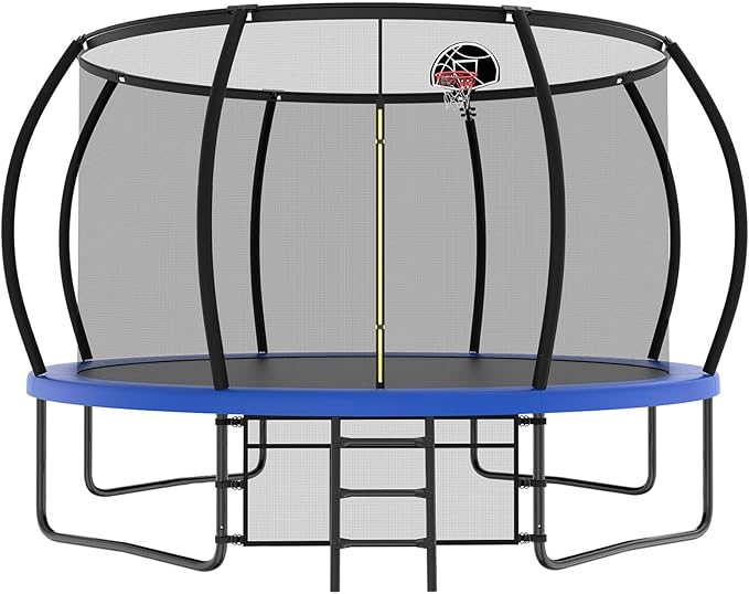 12 14 15 16FT Outdoor Trampolines for Kids and Adults, Pumpkin Trampolin with Curved Poles