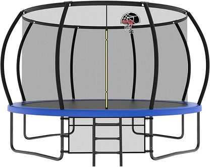 12 14 15 16FT Outdoor Trampolines for Kids and Adults, Pumpkin Trampolin with Curved Poles